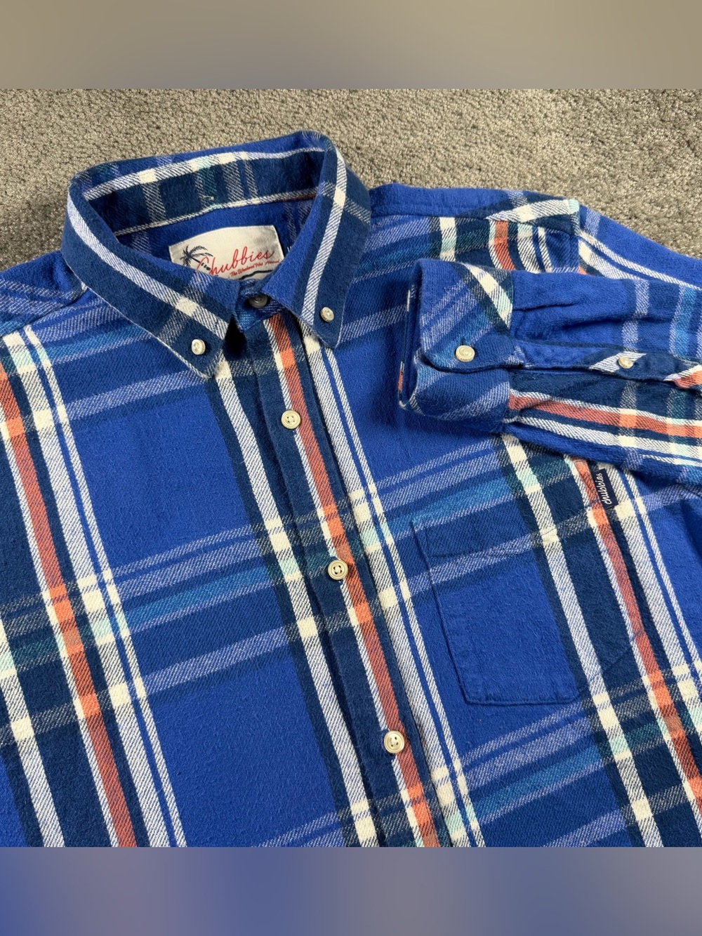 Chubbies Flannel Shirt Mens Large L Plaid Blue Stretch Mid Outdoors Weekender